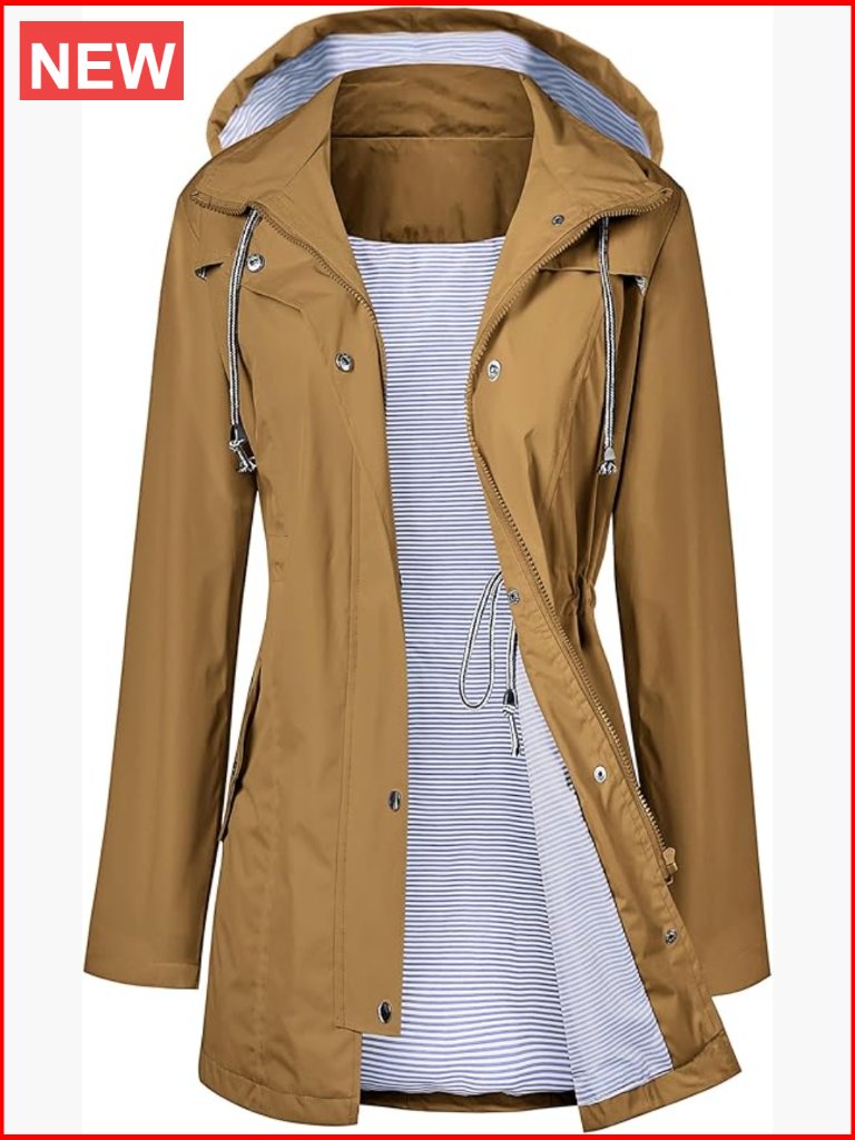 Women's Waterproof Long Hooded Raincoat Jacket Windbreaker Lined